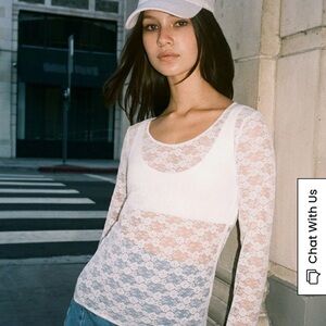 Brandy Melville White Lace Long Sleeve Top